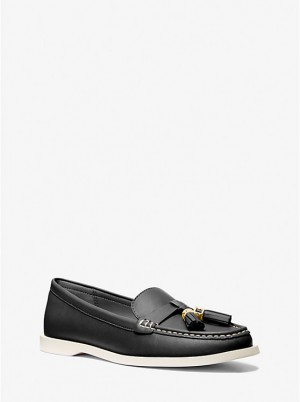 Michael Kors Kiernan Leather Ženske Loafers Crne | HR1709EBM