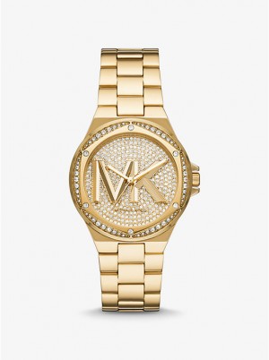 Michael Kors Lennox Pavé Logo Gold-Tone Logo Ženske Sat Zlatne | HR1585VRA