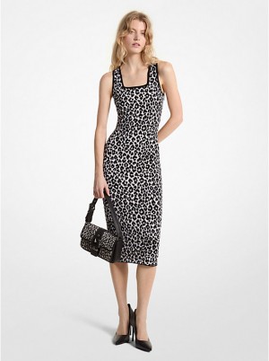 Michael Kors Leopard Jacquard Knit Ženske Haljina ALUMINUM | HR1301YXB