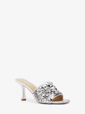 Michael Kors Limited-Edition Tessa Hand-Embellished Mule Ženske Sandale Srebrne | HR1910PJS