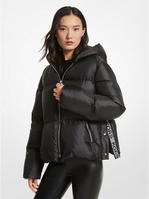 Michael Kors Metallic Ciré Logo Tape Puffer Ženske Jakna Crne | HR1391OKY