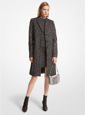 Michael Kors Metallic Snake Jacquard Coat Ženske Jakna BLACK/SILVER | HR1393UZI