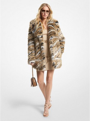 Michael Kors Metallic Tiger Jacquard Faux Fur Coat Ženske Jakna Kaki Boja | HR1394YXO