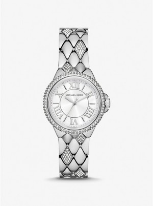 Michael Kors Mini Camille Pavé Silver-Tone Ženske Sat Srebrne | HR1598PJB