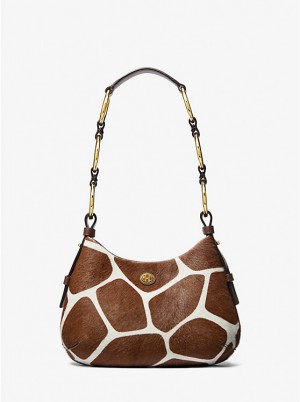 Michael Kors Mini Giraffe Print Calf Hair Hobo Ženske Torba preko Ramena Bijele | HR1228HAT