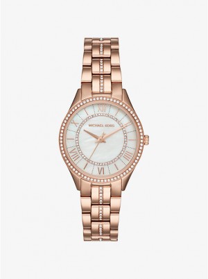 Michael Kors Mini Lauryn Pavé Rose Gold-Tone Ženske Sat Roze Zlatne | HR1606WNT