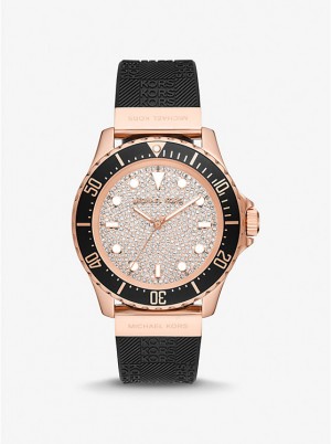 Michael Kors Oversized Slim Everest Pavé Rose-Gold Tone and Embossed Silicone Ženske Sat Crne | HR1636BEI