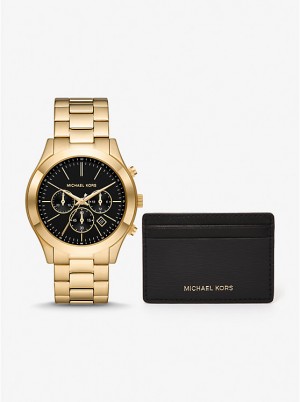 Michael Kors Oversized Slim Runway and Card Case Gift Set Ženske Sat BLACK/GOLD | HR1637VRO