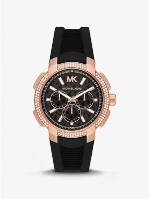 Michael Kors Oversized Sydney Pavé Rose Gold-Tone and Silicone Ženske Sat Crne | HR1645GSJ