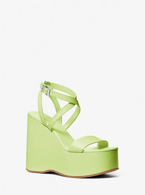 Michael Kors Paola Leather Wedge Ženske Sandale BRT LIMEADE | HR1938LID