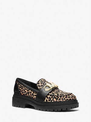 Michael Kors Parker Leopard Print Calf Hair Ženske Loafers Crne | HR1713WNR