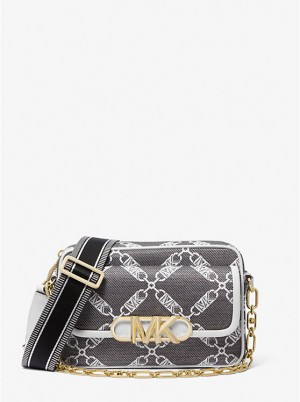 Michael Kors Parker Medium Empire Logo Jacquard Ženske Crossbody Torba BLACK/WHITE | HR1127DFS