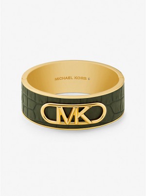 Michael Kors Precious Metal-Plated Brass and Crocodile Embossed Empire Logo Ženske Kruta Narukvica Zelene | HR1498YXT