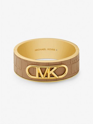 Michael Kors Precious Metal-Plated Brass and Crocodile Embossed Empire Logo Ženske Kruta Narukvica Bež | HR1499TCY