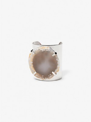 Michael Kors Precious Metal-Plated Brass and Agate Cuff Ženske Narukvica SILVER/TAUPE | HR1517FDB