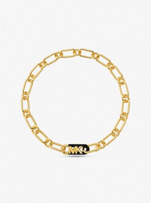 Michael Kors Precious Metal-Plated Brass and Acetate Empire Logo Chain Ženske Ogrlica Zlatne | HR1553EBY