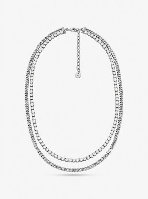 Michael Kors Precious Metal-Plated Brass Double Chain Tennis Ženske Ogrlica Srebrne | HR1561YXF