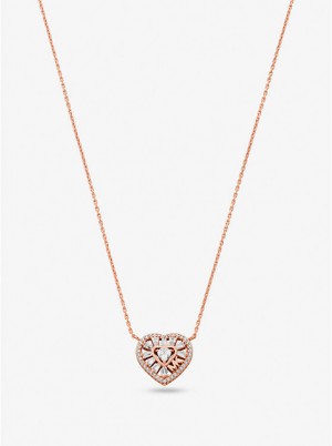 Michael Kors Precious Metal-Plated Sterling Silver Pavé Heart Ženske Ogrlica Roze Zlatne | HR1574LIM