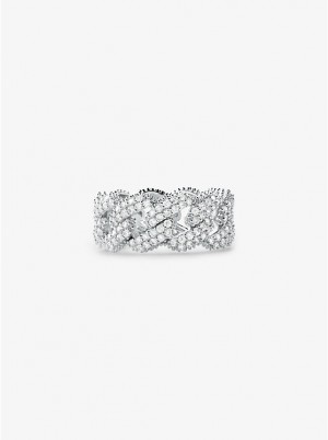 Michael Kors Precious Metal-Plated Sterling Silver Pavé Curb Link Ženske Prstenje Srebrne | HR1579BET