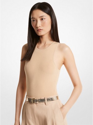 Michael Kors Ribbed Stretch Knit Racerback Bodysuit Ženske Bodi BUFF | HR1458UZL