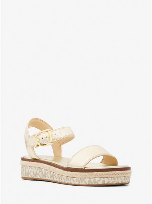 Michael Kors Richie Metallic and Logo Platform Espadrille Ženske Sandale Zlatne | HR1948BEV