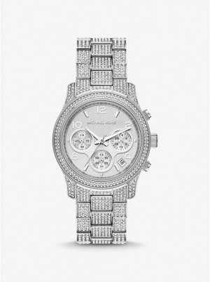 Michael Kors Runway Pavé Silver-Tone Ženske Sat Srebrne | HR1666UZA