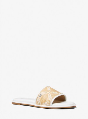 Michael Kors Saylor Empire Logo Jacquard Straw Slide Ženske Sandale NAT/OPTICWHT | HR1958FDY