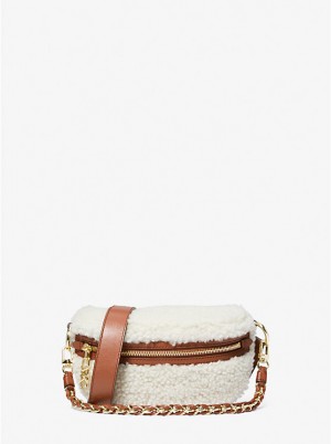 Michael Kors Slater Extra-Small Shearling Sling Pack Ženske Crossbody Torba NATURAL/LUGGAGE | HR1133UZK