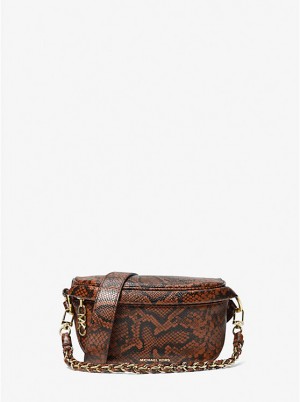 Michael Kors Slater Extra-Small Snake Embossed Leather Sling Pack Ženske Crossbody Torba LUGGAGE | HR1134YXL