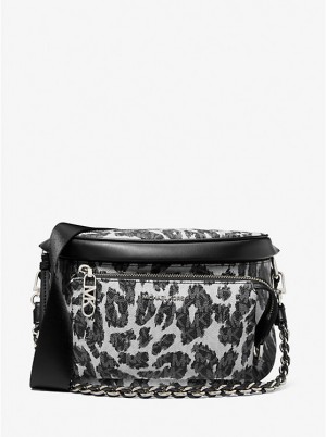 Michael Kors Slater Medium Leopard Logo Sling Pack Ženske Ruksak Crne | HR1075DFF