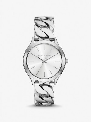 Michael Kors Slim Runway Silver-Tone Curb-Link Ženske Sat Srebrne | HR1676JPX