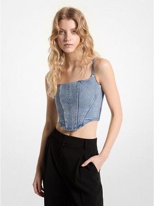 Michael Kors Stretch Denim Bustier Ženske Topi Plave Svijetlo Plave | HR1494PJQ