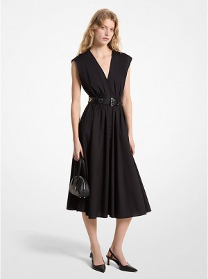 Michael Kors Stretch Organic Cotton Poplin Midi Ženske Haljina Crne | HR1342YXA