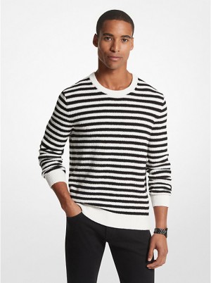 Michael Kors Striped Cotton Blend Muške Džemper Crne | HR2256NWU