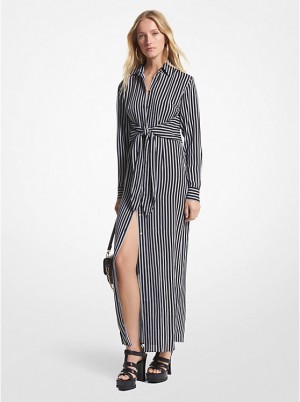 Michael Kors Striped Georgette Tie-Front Shirt Ženske Haljina Crne | HR1343TCS