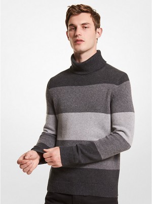 Michael Kors Striped Nylon Blend Turtleneck Muške Džemper CHARCOAL | HR2257MQI