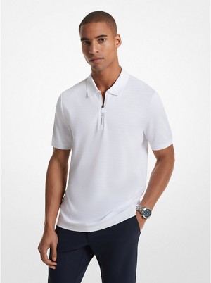 Michael Kors Striped Tech Performance Zip-Up Muške Polo Majica Bijele | HR2210CTG