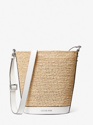 Michael Kors Townsend Medium Straw Bucket Messenger Ženske Tote NAT/OPTICWHT | HR1273VRV