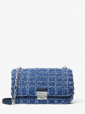 Michael Kors Tribeca Large Frayed Denim Ženske Crossbody Torba DENIM | HR1146UZR