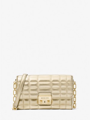 Michael Kors Tribeca Large Metallic Leather Convertible Ženske Crossbody Torba Zlatne | HR1150AHI