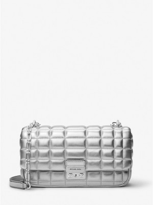 Michael Kors Tribeca Large Metallic Quilted Leather Ženske Crossbody Torba Srebrne | HR1151SGO