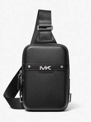 Michael Kors Varick Medium Textured Leather Sling Pack Muške Crossbody Torba Crne | HR2125EBA