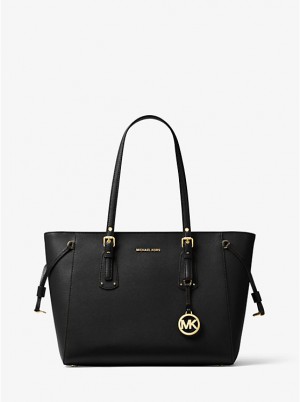 Michael Kors Voyager Medium Crossgrain Leather Ženske Tote Crne | HR1277LIM