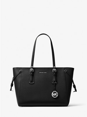 Michael Kors Voyager Medium Crossgrain Leather Ženske Tote Crne | HR1278KOQ