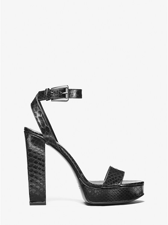 Michael Kors Anabelle Python Embossed Leather Platform Ženske Sandale GUNMETAL | HR1768TCT