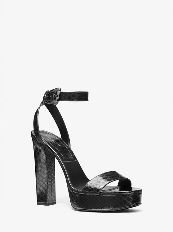 Michael Kors Anabelle Python Embossed Leather Platform Ženske Sandale GUNMETAL | HR1768TCT