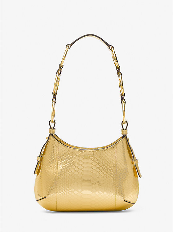 Michael Kors Bardot Mini Metallic Python Embossed Leather Hobo Ženske Torba preko Ramena Zlatne | HR1179DFP