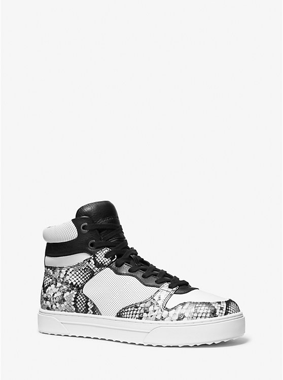 Michael Kors Barett Snake Embossed Leather High-Top Muške Tenisice OPTIC WHITE/BLK | HR2266KOJ