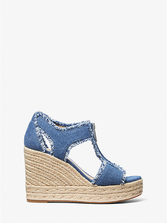 Michael Kors Berkley Frayed Denim Wedge Ženske Sandale DENIM | HR1787BEB