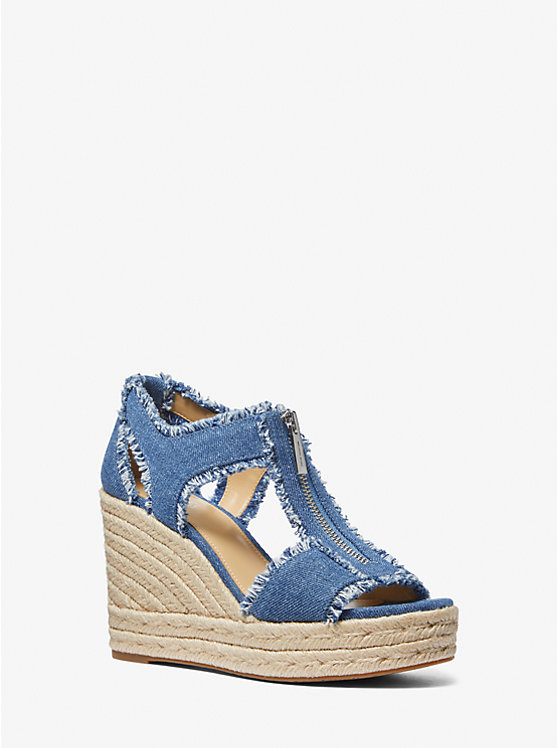 Michael Kors Berkley Frayed Denim Wedge Ženske Sandale DENIM | HR1787BEB